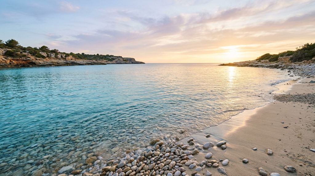 Paysage apaisant plage et coucher de soleil